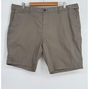 M&S Mens Chino Shorts Sz 42 Khaki Taupe Cotton Blend Elastic Waist